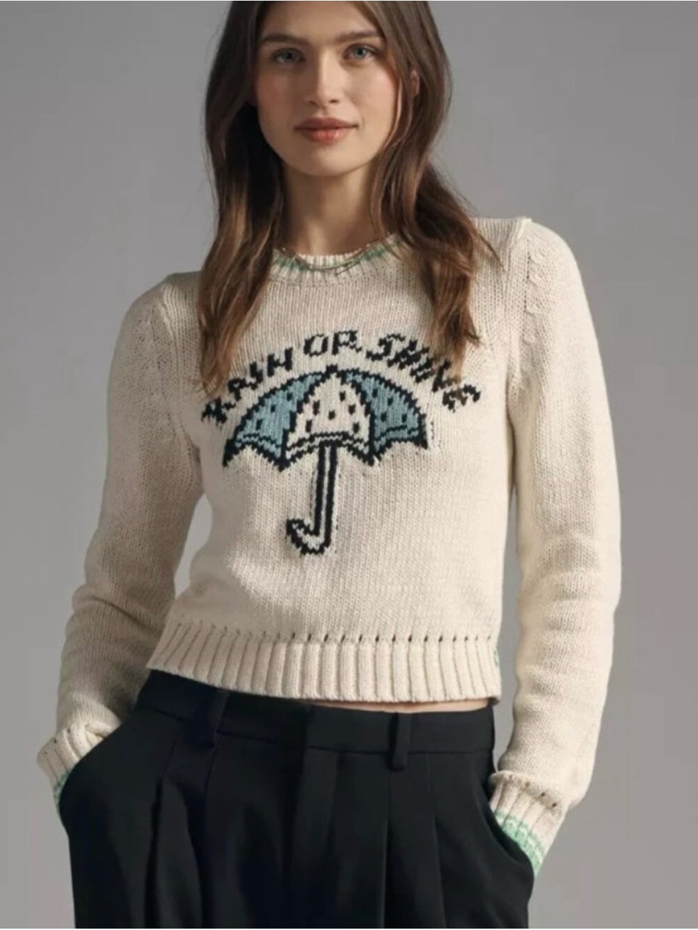 Maeve Cotton Linen Crew-Neck Sweater Rain or Shine